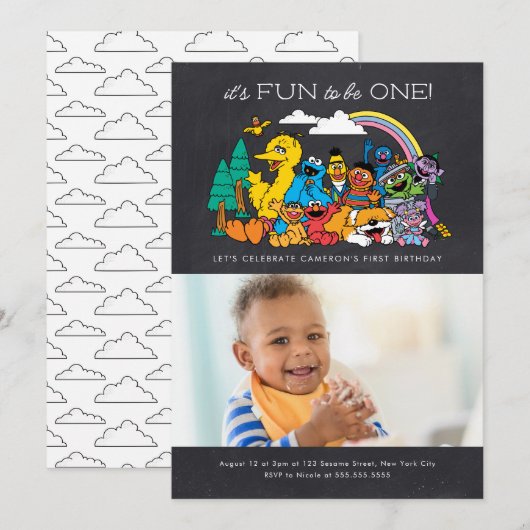 Invitation Sesame Street | C'est chouette d'avoir un an - Tab (Devant / Derrière)