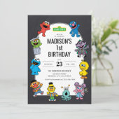 Invitation Sesame Street Characters Chalkboard Anniversaire (Debout devant)