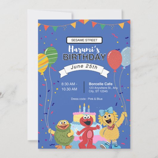 Invitation Sesame Street Characters Chalkboard Baby shower (Devant)