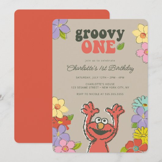 Invitation Sesame Street Elmo | Anniversaire floral Super (Devant / Derrière)