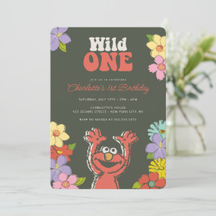 Invitation Sesame Street Elmo Anniversaire floral Wild One
