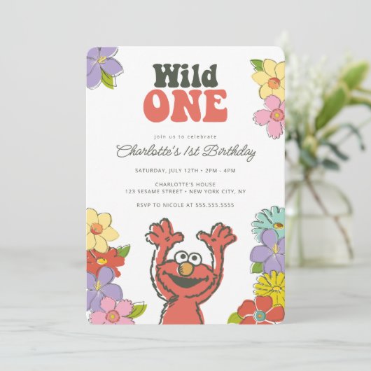 Invitation Sesame Street Elmo | Anniversaire floral Wild One (Debout devant)