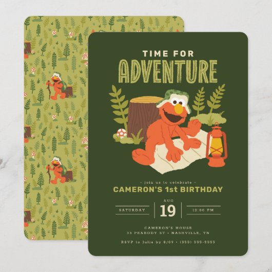 Invitation Sesame Street - Elmo | C'est l'heure de l'aventure (Devant / Derrière)