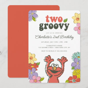 Invitation Sesame Street Elmo   Deux Anniversaire Floral Supe