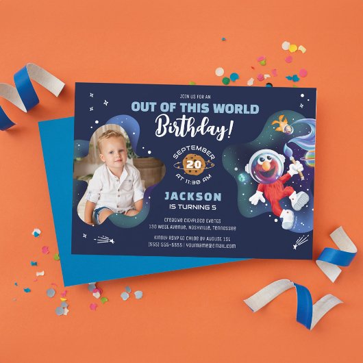 Invitation Sesame Street | Elmo - Photo d'anniversaire Espace