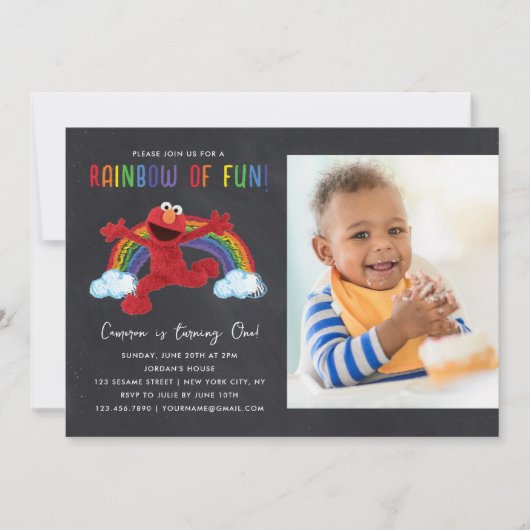 Invitation Sesame Street - Elmo Rainbow of Fun Birthday Photo (Devant)
