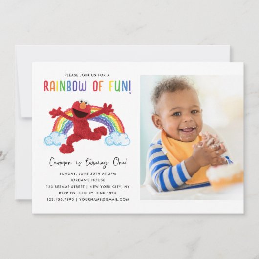 Invitation Sesame Street - Elmo Rainbow of Fun Birthday Photo (Devant)