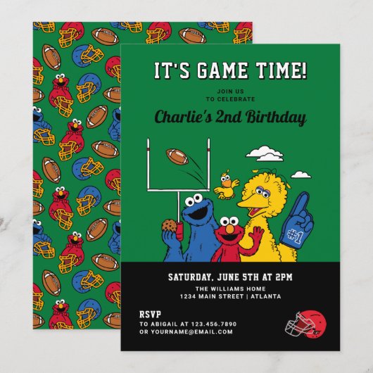 Invitation Sesame Street Football Birthday (Devant / Derrière)