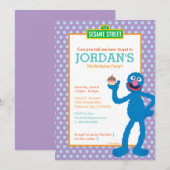 Invitation Sesame Street Grover Polka Dot Anniversaire (Devant / Derrière)