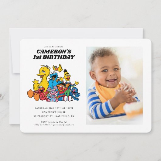 Invitation Sesame Street Pals 1er anniversaire avec photo (Devant)
