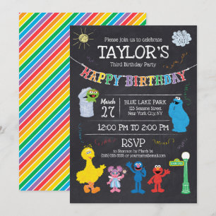 Invitation Sesame Street Pals Chalkboard Arc-en-ciel 3e anniv