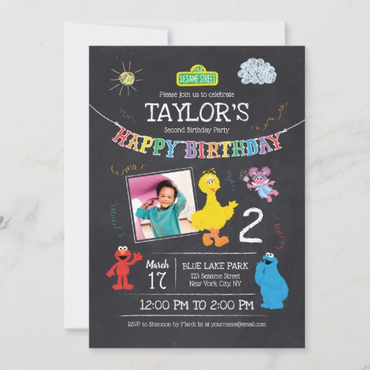Invitation Sesame Street Pals Chalkboard Photo Anniversaire (Devant)