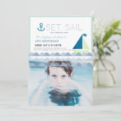 Invitation Set Sail Sailboat Blue Boy Photo Anniversaire (Debout devant)