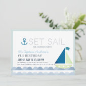Invitation Set Sail Sailboat Nautical Blue Boy Anniversaire (Debout devant)