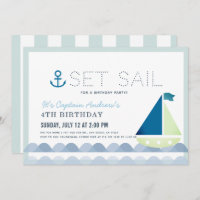 Set Sail Sailboat Nautical Blue Boy Anniversaire