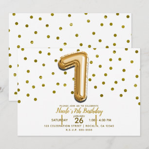 Invitation SEVEN 7 Ballon Confetti Anniversaire 7 Ans