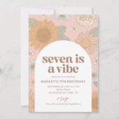 Invitation Seven est un Vibe Retro Floral 7e anniversaire (Devant)