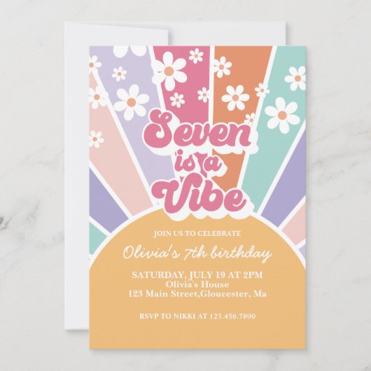 Invitation Seven est une Vibe Retro Sunshine Rainbow Daisy (Devant)