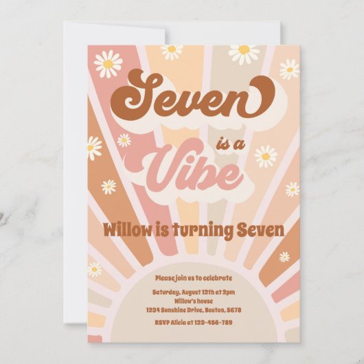 Invitation Seven Is A Vibe Boho Sunshine 7e fête d'anniversai (Devant)
