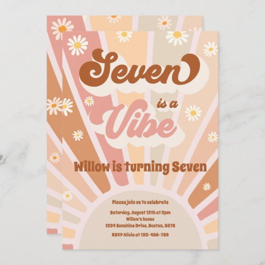 Invitation Seven Is A Vibe Boho Sunshine 7e fête d'anniversai (Devant / Derrière)