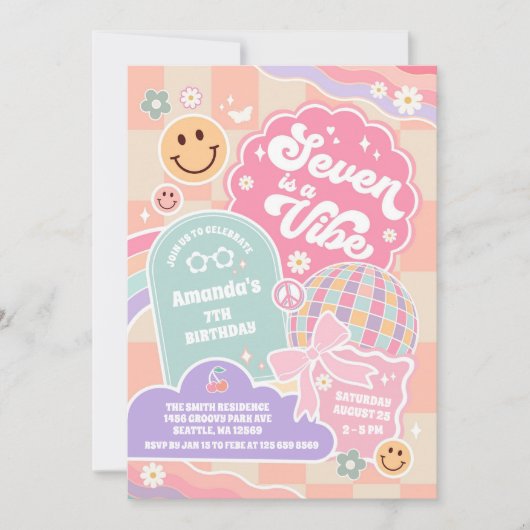 Invitation Seven Is A Vibe Cloud Rainbow Disco 7th Birthday (Devant)