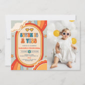 Invitation Seven Is A Vibe Groovy Retro Rainbow 7e anniversai (Devant)