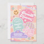 Invitation Seventh Heaven Cloud Rainbow Disco 7th Birthday  (Devant)