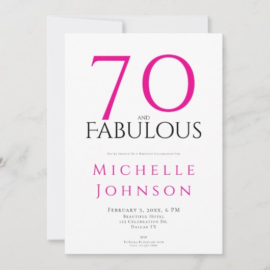 Invitation Seventy and Fabulous Minimal Pink 70th Birthday (Devant)