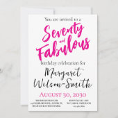 Invitation Seventy and Fabulous Pink Script Birthday (Devant)