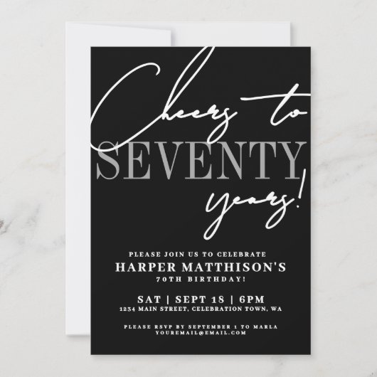 Invitation Seventy Black 70th Birthday Party (Devant)