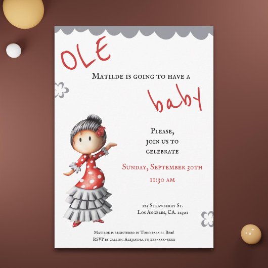Invitation Sevillana Danseuse flamenco Baby shower espagnol