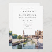 Invitation Seville Spain Watercolor QR Code Wedding (Devant / Derrière)