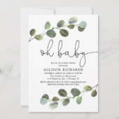 Invitation Sexe neutre noir eucalyptus simple (Devant)