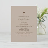 Invitation Sexe Neutre Simple Script Boho Cross Baptism (Debout devant)
