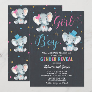 Invitation Sexe Révéler éléphant bébé garçon ou bébé fille