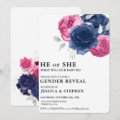 Invitation Sexe Révéler Rose Bleu Floral Fleurs (Devant / Derrière)