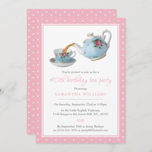 Invitation Shabby Chic Annithday Tea Party (Devant / Derrière)