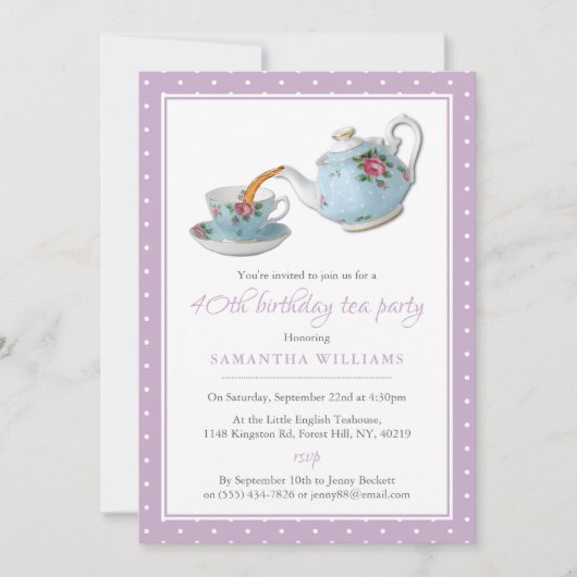 Invitation Shabby Chic Annithday Tea Party (Devant)