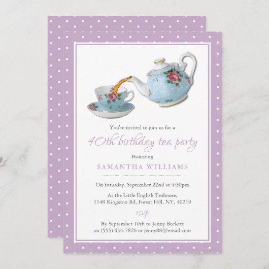 Invitation Shabby Chic Annithday Tea Party (Devant / Derrière)