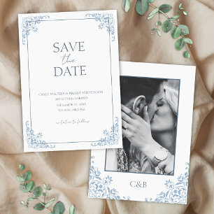 Invitation Shabby Chic Bleu et Blanc Minimal Enregistrer la d