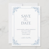 Invitation Shabby Chic Bleu et Blanc Minimal Enregistrer la d (Devant)