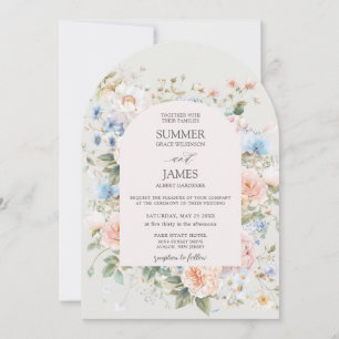 Invitation Shabby Chic Blush Bleu Blanc Floral Mariage