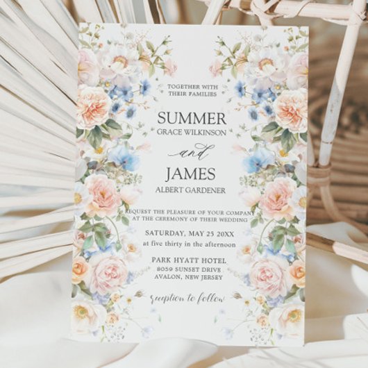 Invitation Shabby Chic Blush Bleu Blanc Floral Mariage