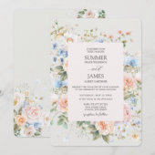 Invitation Shabby Chic Blush Bleu Blanc Floral Mariage (Devant / Derrière)