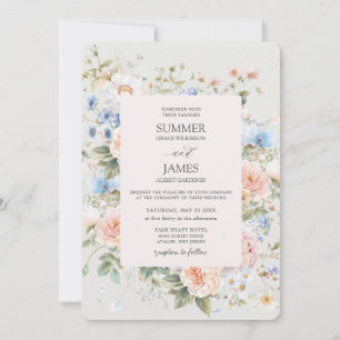 Invitation Shabby Chic Blush Bleu Blanc Floral Mariage