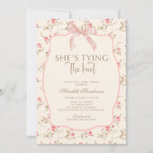 Invitation Shabby Chic Bow rose Tying Knot Douche nuptiale (Devant)