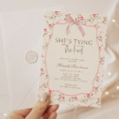 Invitation Shabby Chic Bow rose Tying Knot Douche nuptiale