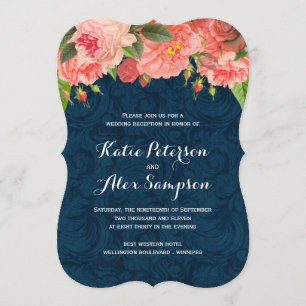 Invitation Shabby Chic Coral and Navy Réception uniquement In