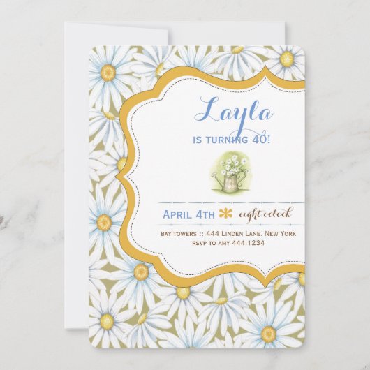 Invitation Shabby Chic Daisy Floral Anniversaire Fête Invitat (Devant)