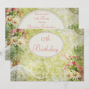 Invitation Shabby Chic Douce 17e Anniversaire & Fleurs Sauvag